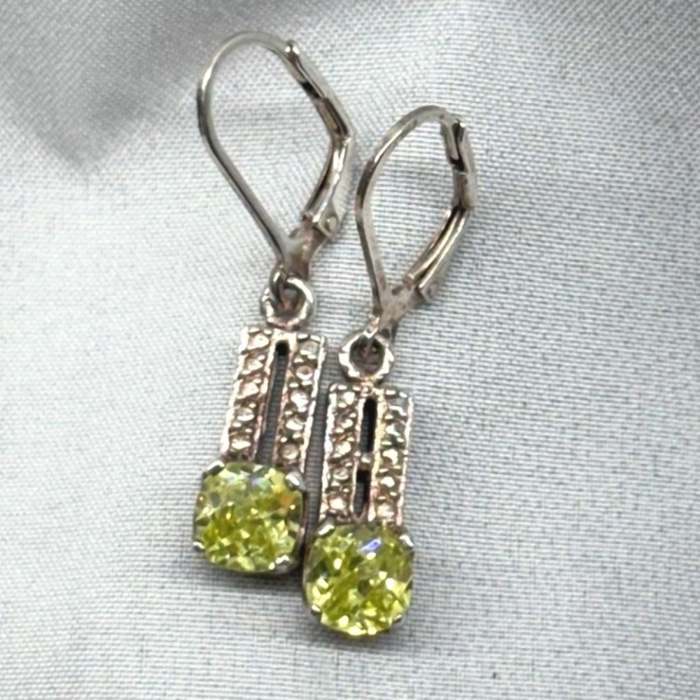 925 M Sterling Silver Drop Earrings Women OS Green Gold Tone Good Leverback